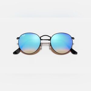 Ray-Ban Black Frame Sunglasses with Blue Mirrored Lenses